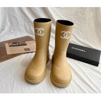 Most Popular Chanel Rubber Ankle Rain Boots with Front CC Beige 425068