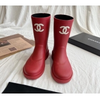 Top Design Chanel Rubber Ankle Rain Boots with Front CC Red 0425069