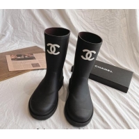 Luxury Chanel Rubber Ankle Rain Boots with Front CC Black 0425071