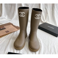 Stylish Chanel Rubber Medium Rain Boots with Front CC Green 425073