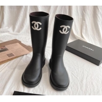 Popular Style Chanel Rubber Medium Rain Boots with Front CC Black 425074