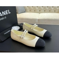 Cheap Price Chanel Lambskin Ballet Flat with Double Buckle Strap White 425079