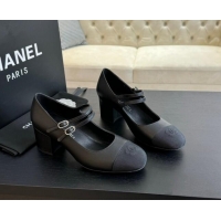 1:1 aaaaa Chanel Lambskin Mary Janes Pump with Double Buckle Strap Black 425083