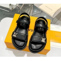 Classic Hot Louis Vuitton LV Sunset Flat Comfort Sandals in Calfskin Black 426034