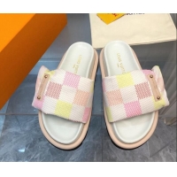 Top Grade Louis Vuitton Pool Pillow Comfort Slide Sandals in Damier Giant Canvas Peach Pink 426036