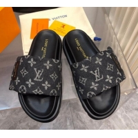 Pretty Style Louis Vuitton Pool Pillow Comfort Slide Sandals in Monogram Denim Black 426038