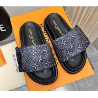 Discount Louis Vuitton Pool Pillow Comfort Slide Sandals in Monogram Jacquard Dark Blue 426040