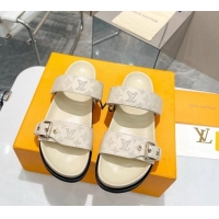 Grade Louis Vuitton LV Sunset Flat Slide Sandals in Perforated Calfskin Beige 426041