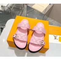 Stylish Louis Vuitton LV Sunset Flat Slide Sandals in Perforated Calfskin Pink 426042