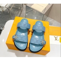 Perfect Louis Vuitton LV Sunset Flat Slide Sandals in Perforated Calfskin Blue 426043