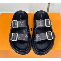 Hot Style Louis Vuitton Double Buckle Strap Sandals in Monogram Canvas Black 426052