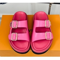 Sophisticated Louis Vuitton Double Buckle Strap Sandals in Calfskin Dark Pink 426046