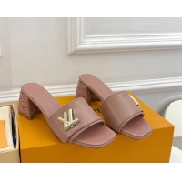 Classic Hot Louis Vuitton Shake Slide Sandals 5.5cm with Quilted Heel in Calfskin Dark Nude 426057