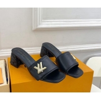 Good Quality Louis Vuitton Shake Slide Sandals 5.5cm with Quilted Heel in Calfskin Black/Gold 426058