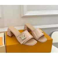 Purchase Louis Vuitton Shake Slide Sandals 5.5cm with Quilted Heel in Patent Calfskin Beige 426059