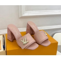 Sumptuous Louis Vuitton Shake Slide Sandals 9cm with Quilted Heel in Calfskin Light Pink 426065