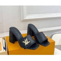 Discount Louis Vuitton Shake Slide Sandals 9cm with Quilted Heel in Calfskin Black/Gold 426067