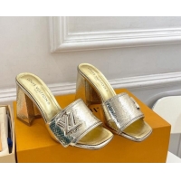 Big Discount Louis Vuitton Shake Slide Sandals 9cm in Snakeskin Embossed Gold 426071