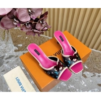 Most Popular Louis Vuitton Monogram Canvas Heel Slide Sandals 6cm with Velvet Bow Black 426091