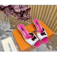 Good Quality Louis Vuitton Monogram Canvas Heel Slide Sandals 6cm with Velvet Bow White 426093