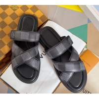 Good Product Louis Vuitton Men's LV Venice Flat Slide Sandals in Damier Leather Black 0426094