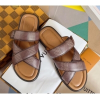 Perfect Louis Vuitton Men's LV Venice Flat Slide Sandals in Damier Leather Brown 0426095