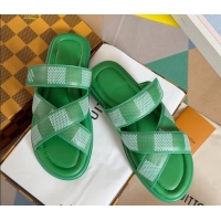 Classic Practical Louis Vuitton Men's LV Venice Flat Slide Sandals in Damier Leather Green 0426096