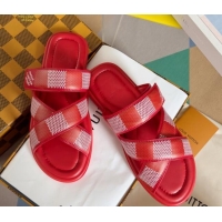 Best Price Louis Vuitton Men's LV Venice Flat Slide Sandals in Damier Leather Red 426097