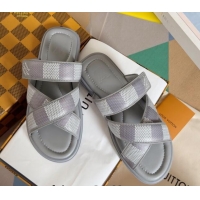 Luxurious Louis Vuitton Men's LV Venice Flat Slide Sandals in Damier Leather Grey 426099