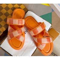 Design Discount Louis Vuitton Men's LV Venice Flat Slide Sandals in Damier Leather Orange 426100