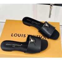 Durable Louis Vuitton LV Capri Flat Slide Sandals in Calf Leather Black 426103