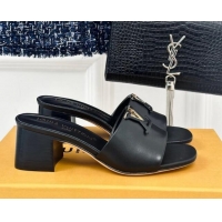 Top Design Louis Vuitton LV Capri Heel Slide Sandals 5cm in Calf Leather Black 426106