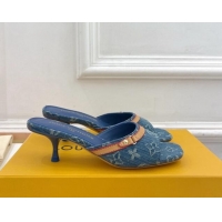 Sumptuous Louis Vuitton Neo Revival Heel Slide Sandals 5cm in Light Blue Monogram Denim 426111