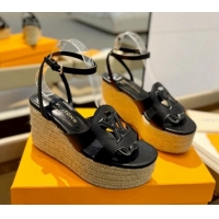 1:1 aaaaa Louis Vuitton Isola Wedge Sandals 9cm with LV Circle in Calf Leather Black 426116