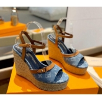 Good Looking Louis Vuitton Helios Wedge Sandals 11cm in Monogram Denim Blue 426120