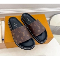 Stylish Louis Vuitton Monogram Canvas Flat Slide Sandals with Wide Strap 426125