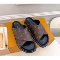 Best Price Louis Vuitton Monogram Canvas Flat Slide Sandals with Cross Strap 426129