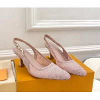 Best Grade Louis Vuitton Sparkle Slingback Pumps 6.5cm in Monogram Flowers Lace Pink 426132