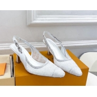 Top Grade Louis Vuitton Sparkle Slingback Pumps 6.5cm in Monogram Flowers Lace White 426133