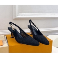 Durable Louis Vuitton Sparkle Slingback Pumps 6.5cm in Monogram Flowers Lace Black 426134