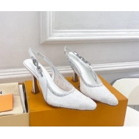 Grade Quality Louis Vuitton Sparkle Slingback Pumps 9.5cm in Monogram Flowers Lace White 426136