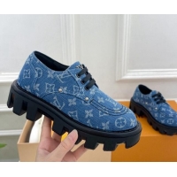 Best Grade Louis Vuitton LV Checker Platform Derby Lace-ups in Blue Monogram Denim 0426140