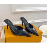 Top Design Louis Vuitton Stellar Heel Mules 7cm in Black Glazed Leather 426156