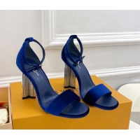 Best Grade Louis Vuitton Silhouette Velvet High Heel Sandals 10cm with Crystals Blue 426180