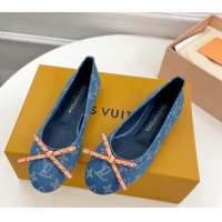 Low Cost Louis Vuitton Nina Flat Ballerinas in Blue1 Monogram Denim with Stud Bow 426185