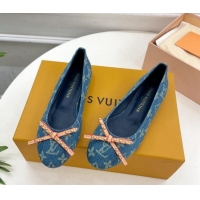 Best Product Louis Vuitton Nina Flat Ballerinas in Blue2 Monogram Denim with Stud Bow 426186