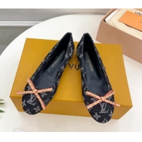 Good Quality Louis Vuitton Nina Flat Ballerinas in Blue Monogram Denim with Stud Bow Black 426188