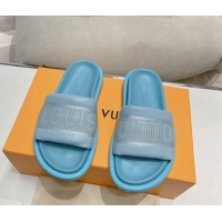 Stylish Louis Vuitton LV Bliss Comfort Flat Slide Sandals in Leather and Textile Blue 426190