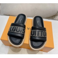 Purchase Louis Vuitton LV Bliss Comfort Flat Slide Sandals in Leather and Textile Black 426191