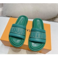 Louis Vuitton LV Bliss Comfort Flat Slide Sandals in Leather and Textile Green 426192